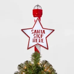 14.5" 21ct LED Light Santa Stop Here Christmas Tree Topper Red - Wondershop™