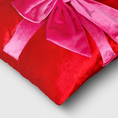 16" Christmas Red Square Pillow With Hot Pink Bow - Wondershop™ 5 16" Christmas Red Square Pillow With Hot Pink Bow - Wondershop™ - Image 3