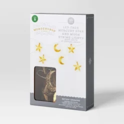 10ct LED Battery Operated Mercury Star And Moon Christmas Indoor/Outdoor Novelty String Lights Warm White With Silver Wire - Wondershop™ -Wondershop GUEST 1d04b2e6 cbf7 40a2 a15e 524c43829ce2