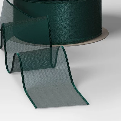 30' Christmas Fabric Ribbon Green Sheer - Wondershop™ 4 30' Christmas Fabric Ribbon Green Sheer - Wondershop™ - Image 2