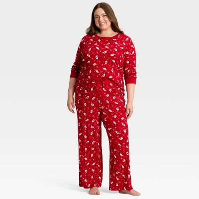 Women's Santa Print Ribbed Long Sleeve Holiday Matching Family Pajama Shirt - Wondershop™ Red 4 Women's Santa Print Ribbed Long Sleeve Holiday Matching Family Pajama Shirt - Wondershop™ Red - Image 2