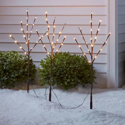 3ct LED Artificial Twig Christmas Stake Lights Warm White - Wondershop™: Birch Effect, 30" Height, Electric Powered Outdoor Pathway Decor 3 3ct LED Artificial Twig Christmas Stake Lights Warm White - Wondershop™: Birch Effect, 30" Height, Electric Powered Outdoor Pathway Decor
