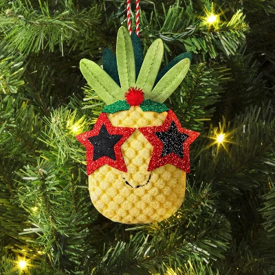 5" Christmas Fabric Pineapple Fruit Ornament - Wondershop™ 3 5" Christmas Fabric Pineapple Fruit Ornament - Wondershop™
