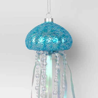 12" Christmas Iridescent Glass Jelly Fish Ornament Light Blue - Wondershop™ 4 12" Christmas Iridescent Glass Jelly Fish Ornament Light Blue - Wondershop™ - Image 2