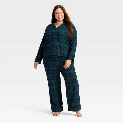 Women's Plaid Flannel Long Sleeve Shirt And Pants Holiday Matching Family Pajama Set - Wondershop™ Navy Blue 7 Women's Plaid Flannel Long Sleeve Shirt And Pants Holiday Matching Family Pajama Set - Wondershop™ Navy Blue - Image 5