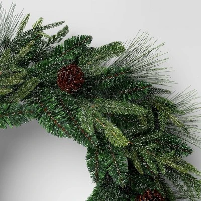 24" Christmas Unlit Icy/Glitter Pinecones Mixed Green Wreath - Wondershop™ 4 24" Christmas Unlit Icy/Glitter Pinecones Mixed Green Wreath - Wondershop™ - Image 2