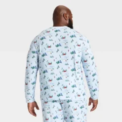 Men's "Tis The Ski-son!" Cozy Knit Long Sleeve Henley Holiday Matching Family Pajama Shirt - Wondershop™ Blue