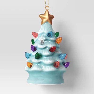 4" Christmas Lit Ceramic Retro Christmas Tree Ornament Blue - Wondershop™ 3 4" Christmas Lit Ceramic Retro Christmas Tree Ornament Blue - Wondershop™ - Image 2