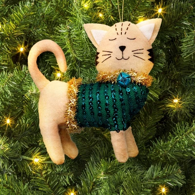 4" Christmas Cat Green Sweater Ornament - Wondershop™ 3 4" Christmas Cat Green Sweater Ornament - Wondershop™