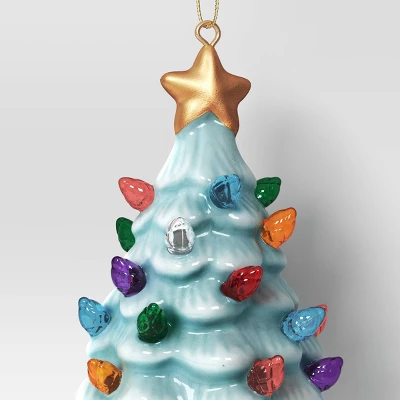 4" Christmas Lit Ceramic Retro Christmas Tree Ornament Blue - Wondershop™ 4 4" Christmas Lit Ceramic Retro Christmas Tree Ornament Blue - Wondershop™ - Image 3
