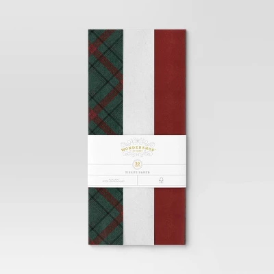 30ct Christmas Tissue Paper Green Plaid/Red/White - Wondershop™ 4 30ct Christmas Tissue Paper Green Plaid/Red/White - Wondershop™ - Image 2