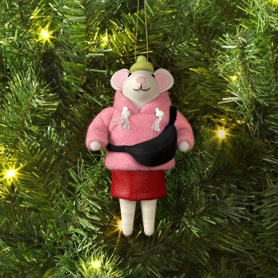 Christmas Felted Wool Mouse Ornament - Pink Jacket - Wondershop™ 3 Christmas Felted Wool Mouse Ornament - Pink Jacket - Wondershop™