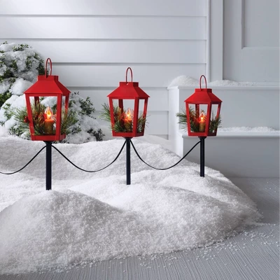3pc Incandescent Red Metal Lantern With Greenery Christmas Novelty Path Light Clear - Wondershop™: UL Listed, Festive Outdoor Decor 3 3pc Incandescent Red Metal Lantern With Greenery Christmas Novelty Path Light Clear - Wondershop™: UL Listed, Festive Outdoor Decor