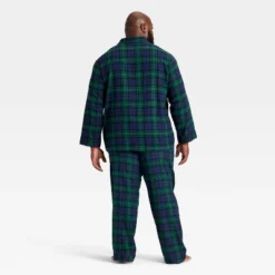 Men's Plaid Flannel Long Sleeve Shirt And Pants Holiday Matching Family Pajama Set - Wondershop™ Navy Blue