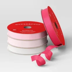 4 Pk Christmas Satin Ribbon Gift Packaging Accessories Pink/White - Wondershop™ -Wondershop GUEST 7cda40c7 6161 4d4d b993 a8bbb8ff6f37