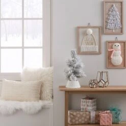 7" Cable Knit Mini Christmas Tree Collar White - Wondershop™: Solid Pattern, Plastic & Fabric