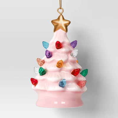 4" Christmas Lit Ceramic Retro Christmas Tree Ornament Pink - Wondershop™ 4 4" Christmas Lit Ceramic Retro Christmas Tree Ornament Pink - Wondershop™ - Image 2