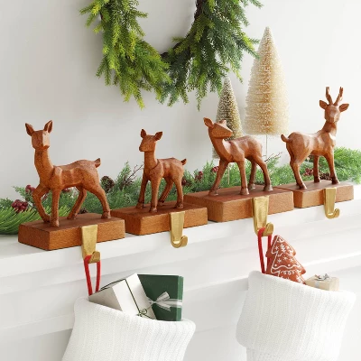 4pk Christmas Natural Carved Looking Deer - Wondershop™ 3 4pk Christmas Natural Carved Looking Deer - Wondershop™