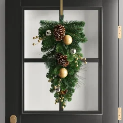 28" Decorated Pine Hanging Christmas Artificial Swag Green/Champagne Gold - Wondershop™