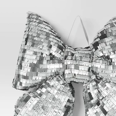 16" Christmas Jumbo Sequin Bow Wall Decor Silver - Wondershop™ 4 16" Christmas Jumbo Sequin Bow Wall Decor Silver - Wondershop™ - Image 2