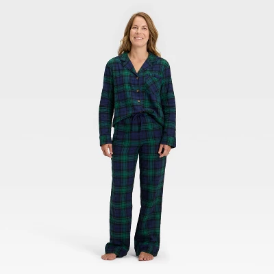 Women's Plaid Flannel Long Sleeve Shirt And Pants Holiday Matching Family Pajama Set - Wondershop™ Navy Blue 6 Women's Plaid Flannel Long Sleeve Shirt And Pants Holiday Matching Family Pajama Set - Wondershop™ Navy Blue - Image 4