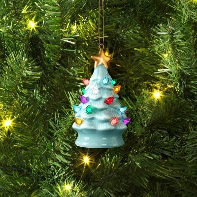 4" Christmas Lit Ceramic Retro Christmas Tree Ornament Blue - Wondershop™ 2 4" Christmas Lit Ceramic Retro Christmas Tree Ornament Blue - Wondershop™