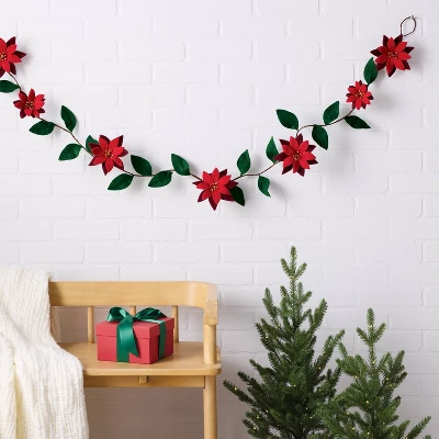 Christmas Fabric Poinsettia Garland Decor - Wondershop™ 3 Christmas Fabric Poinsettia Garland Decor - Wondershop™