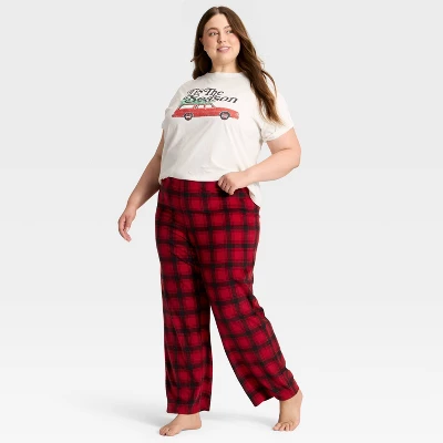 Women's Plaid Microfleece Holiday Matching Family Pajama Pants - Wondershop™ Red/Black 4 Women's Plaid Microfleece Holiday Matching Family Pajama Pants - Wondershop™ Red/Black - Image 2