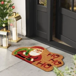 1'6"x2'6" Christmas Santa 'Ho Ho Ho' Coir Doormat Red - Wondershop™: Outdoor Novelty Rug, Medium Pile, Latex Backing