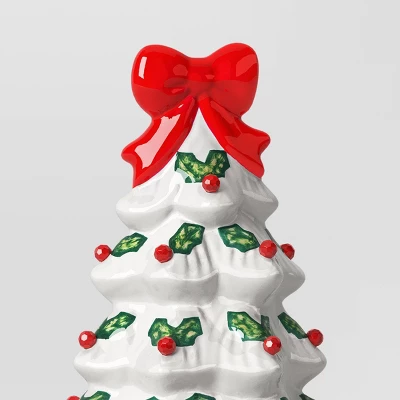 12" Lit Ceramic White Christmas Tree With Red Bow - Wondershop™ 5 12" Lit Ceramic White Christmas Tree With Red Bow - Wondershop™ - Image 3