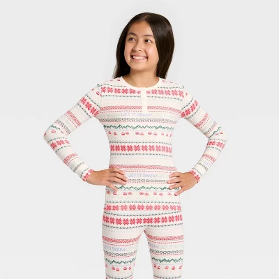 Kids' "Let It Snow" Fair Isle Cozy Knit Long Sleeve Shirt And Pants Holiday Matching Family Pajama Set - Wondershop™ Cream 4 Kids' "Let It Snow" Fair Isle Cozy Knit Long Sleeve Shirt And Pants Holiday Matching Family Pajama Set - Wondershop™ Cream - Image 2