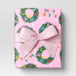 18’ Christmas Premium Ribbon Pink With Glitter - Wondershop™