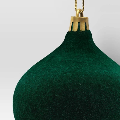 Christmas Onion Shaped Flocked Dark Green Ornament With Tassle - Wondershop™ 4 Christmas Onion Shaped Flocked Dark Green Ornament With Tassle - Wondershop™ - Image 2