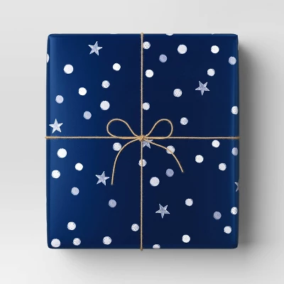 30" 50 Sq Ft Christmas Roll Wrap Dots And Stars On Navy - Wondershop™ 3 30" 50 Sq Ft Christmas Roll Wrap Dots And Stars On Navy - Wondershop™