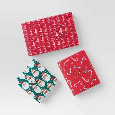 30" 3pk 180 Sq Ft Christmas Wrap Pack Candy Canes/Santa/Ho Ho Ho - Wondershop™ 3 30" 3pk 180 Sq Ft Christmas Wrap Pack Candy Canes/Santa/Ho Ho Ho - Wondershop™