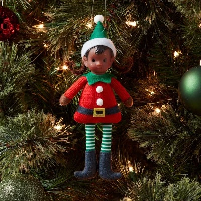 Fabric Elf Child With Braids And Green Hat Christmas Tree Ornament - Wondershop™: Indoor Use, No Battery Required 3 Fabric Elf Child With Braids And Green Hat Christmas Tree Ornament - Wondershop™: Indoor Use, No Battery Required