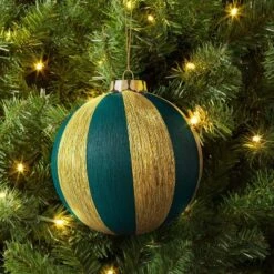 3.5" Christmas Thread Wrapping Ornament Emerald Green - Wondershop™