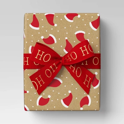 30' Christmas Fabric Ribbon Red Glitter Ho Ho Ho On Satin - Wondershop™ 3 30' Christmas Fabric Ribbon Red Glitter Ho Ho Ho On Satin - Wondershop™