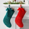 21" Christmas Fringe Fabric Stocking With Bow Green - Wondershop™