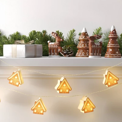 8ct LED Battery Operated Christmas Gingerbread Houses Novelty String Lights Warm White With Clear Wire - Wondershop™ 3 8ct LED Battery Operated Christmas Gingerbread Houses Novelty String Lights Warm White With Clear Wire - Wondershop™