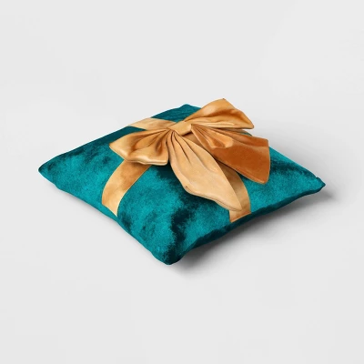 16"x6" Christmas Green Velvet Square Pillow With Teal Bow - Wondershop™ 4 16"x6" Christmas Green Velvet Square Pillow With Teal Bow - Wondershop™ - Image 2