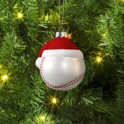 4" Christmas Glass Baseball With Hat Ornament - Wondershop™